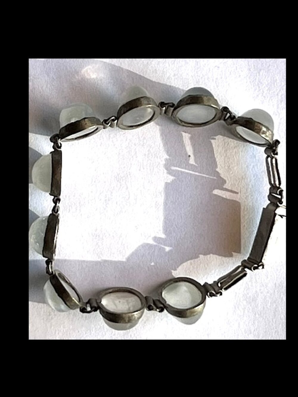 Vintage Silver Tone Moonstone Opalite Cabochon Bracelet 7 7/16" L - Picture 16 of 16